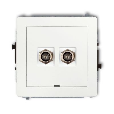 KARLIK DECO Gniazdo podwójne antenowe typu F (SAT) niklowany, bez pola opisowego biały mat 25DGFBO-2 (25DGFBO-2)